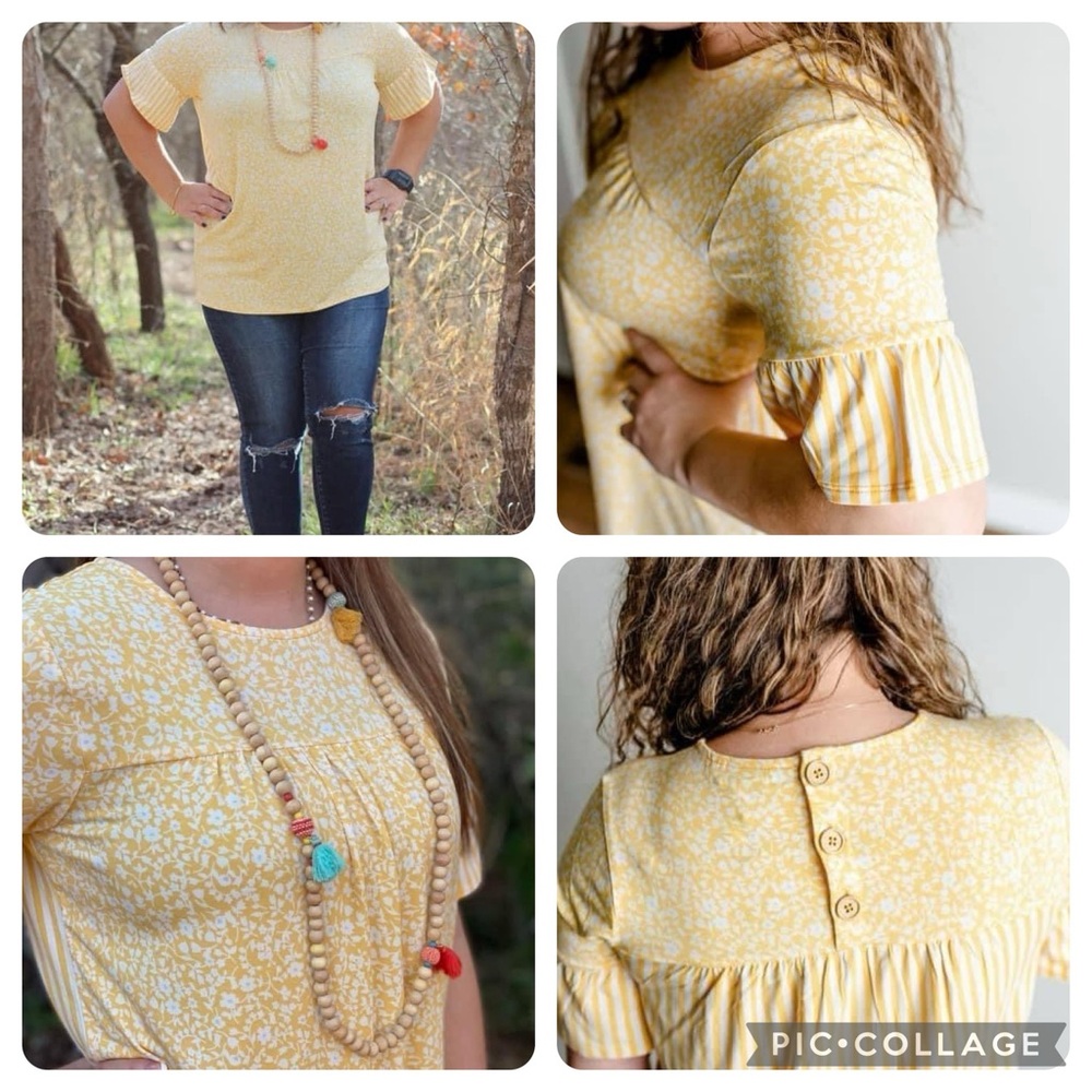 Matilda Jane Golden Sunshine Top large L women’s yellow blouse flowy stretch